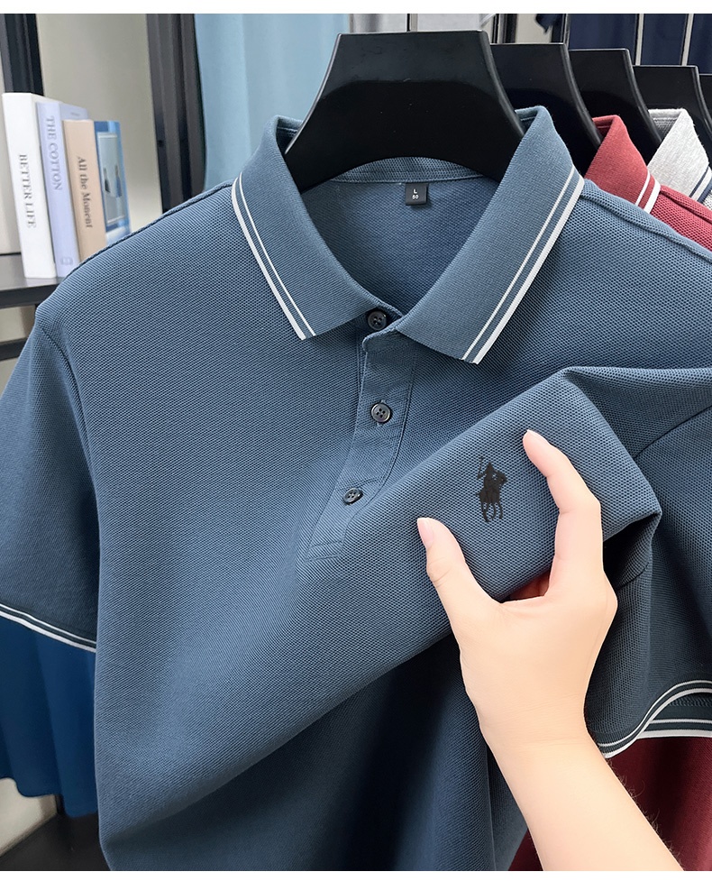 Summer Striped Collar Polo Shi - Polo Shirt Pique 评论和价格