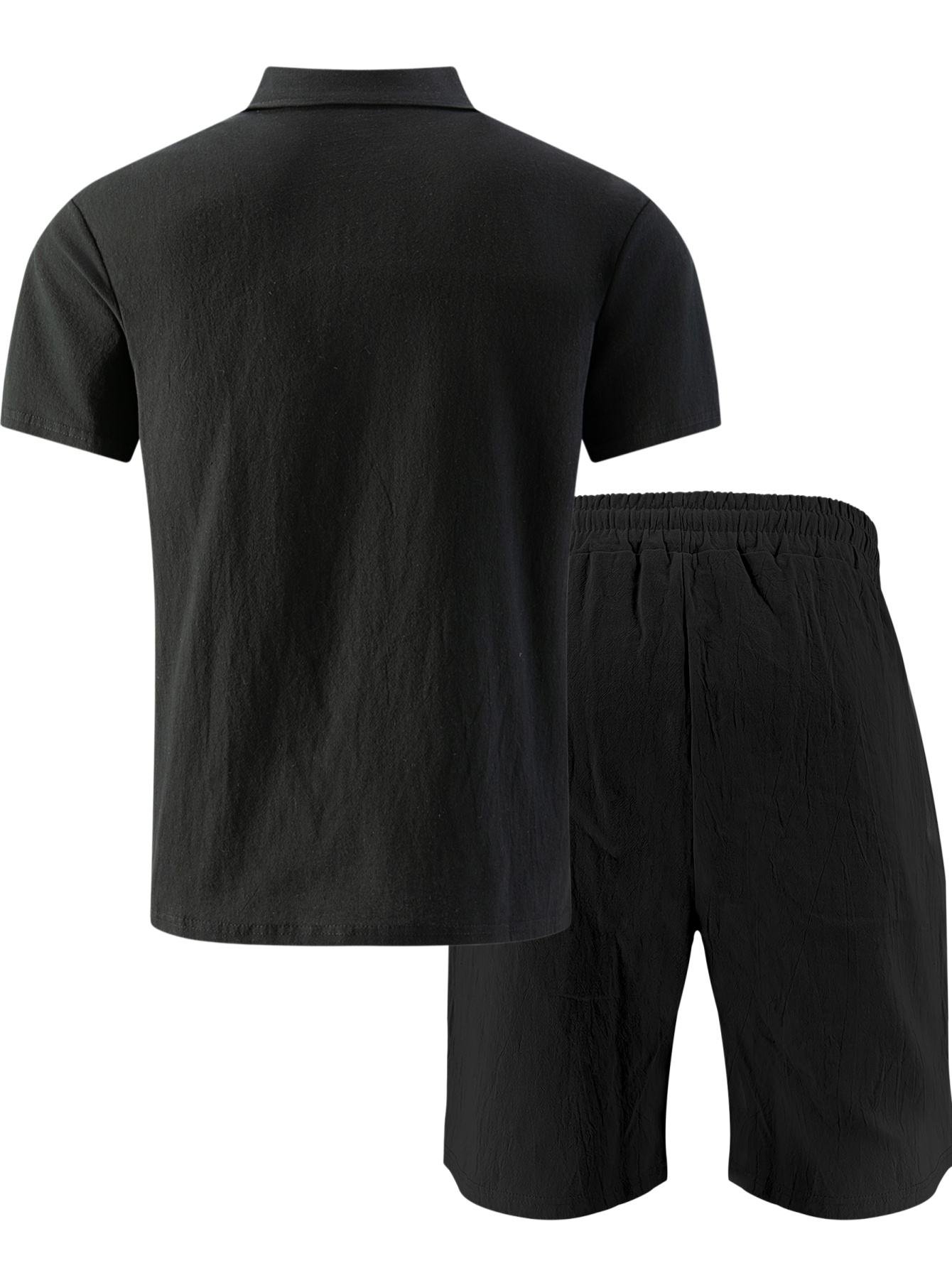 Men's Textured Linen Polo Shor - Short Linen Drawstring 评论和价格