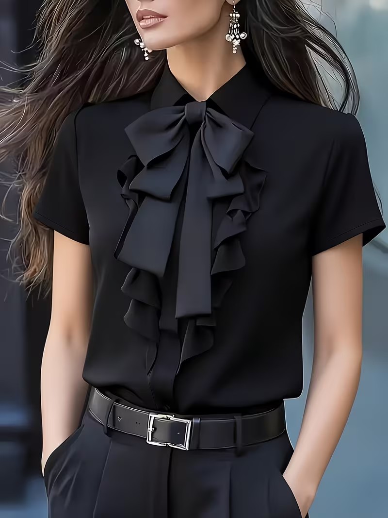 Women Short Sleeve Shirt with  - Shirt Camp Collar 评论和价格