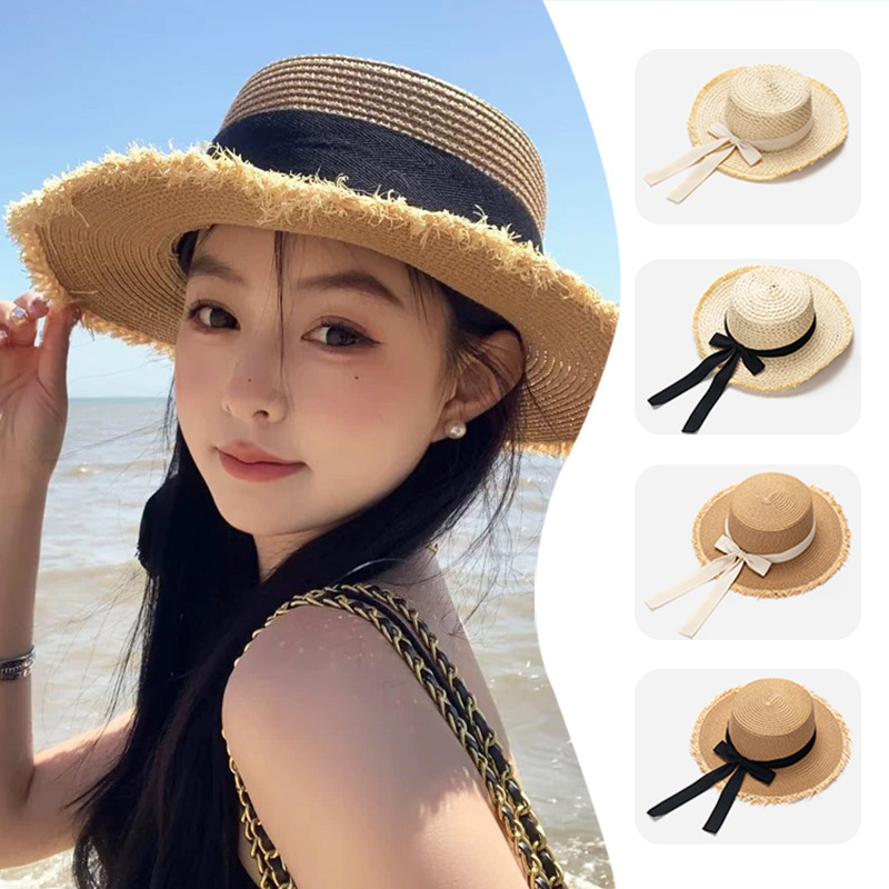 Women Straw Sun Hat Bowknot Su - Packable Hat Nylon 评论和价格