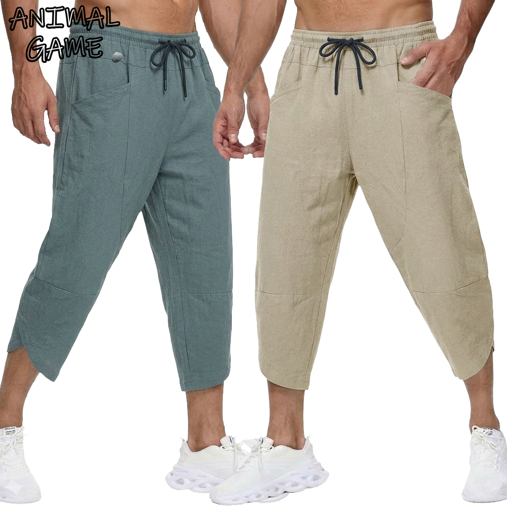 Summer Men's Linen Casual Shor - Short Linen Drawstring 评论和价格