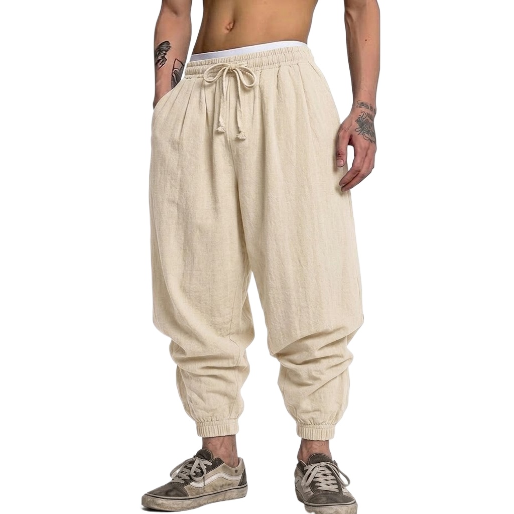 Korean Cotton Linen Trousers A - Short Linen Drawstring 评论和价格