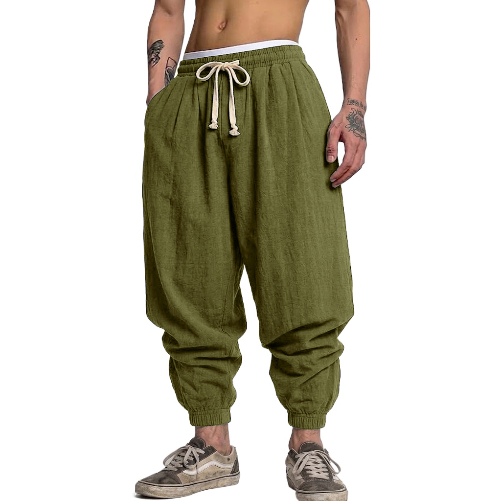 Korean Cotton Linen Trousers A - Short Linen Drawstring 评论和价格