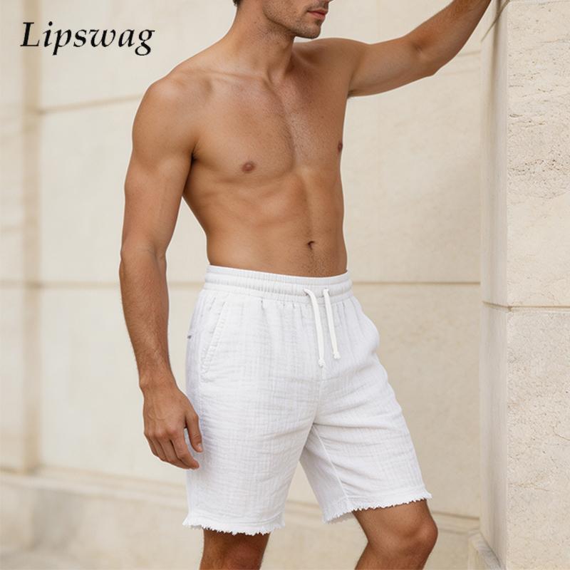 Fashionable Ripped Linen Short - Short Linen Drawstring 评论和价格