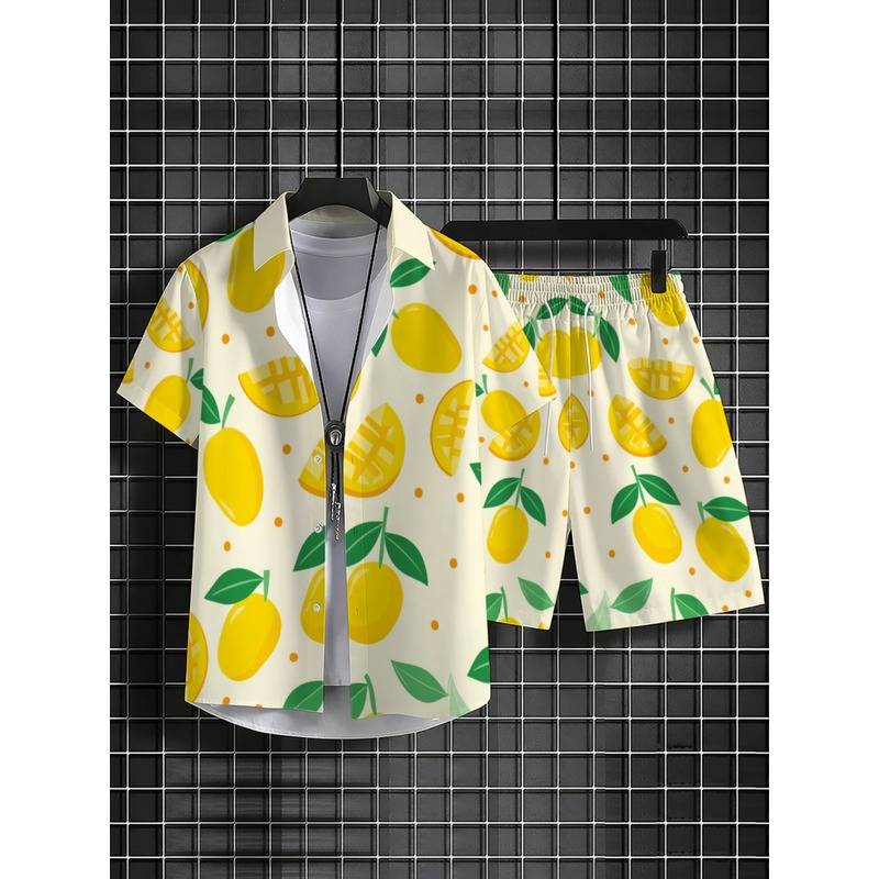 Men Linen Print Short Sleeve S - Short Linen Drawstring 评论和价格
